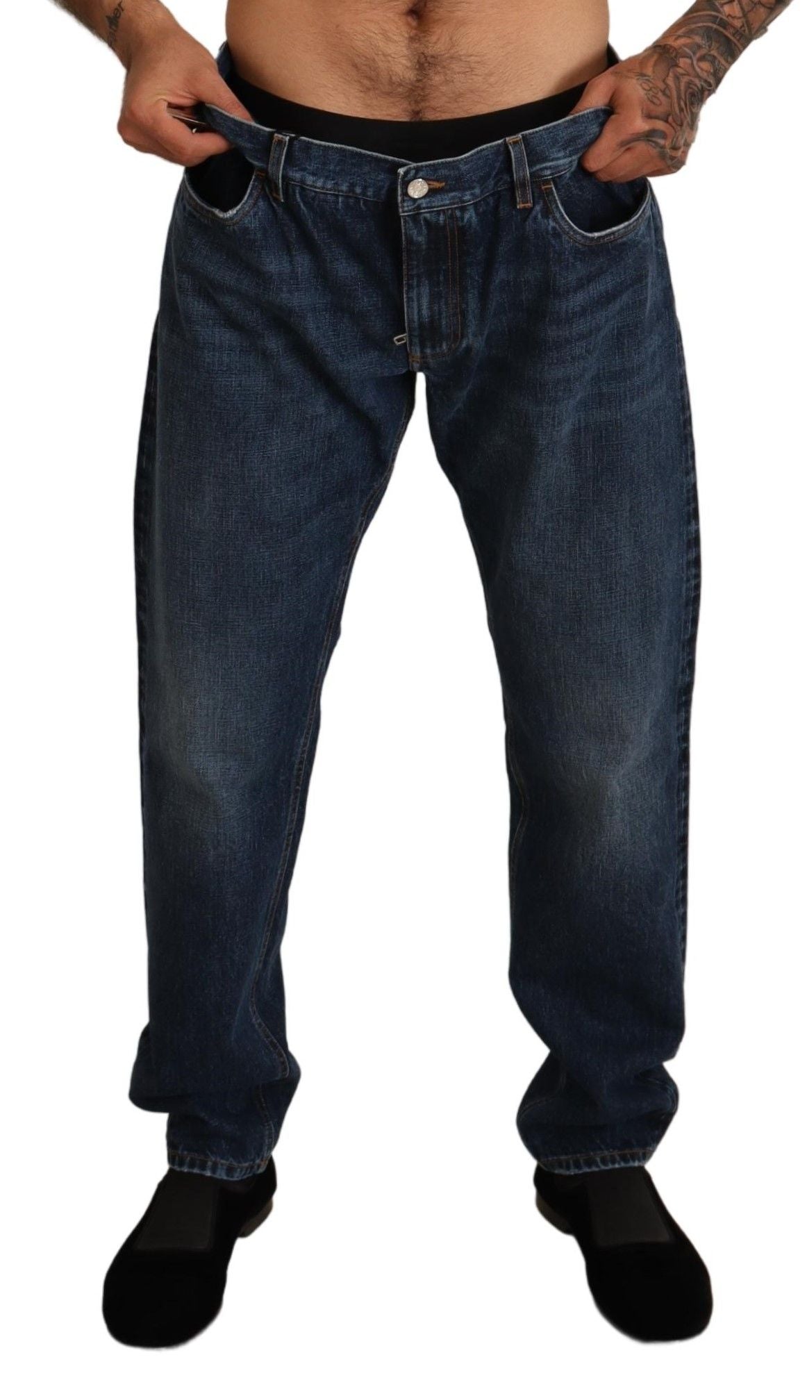 Dolce & Gabbana Elegant Straight Cut Dark Blue Denim Jeans