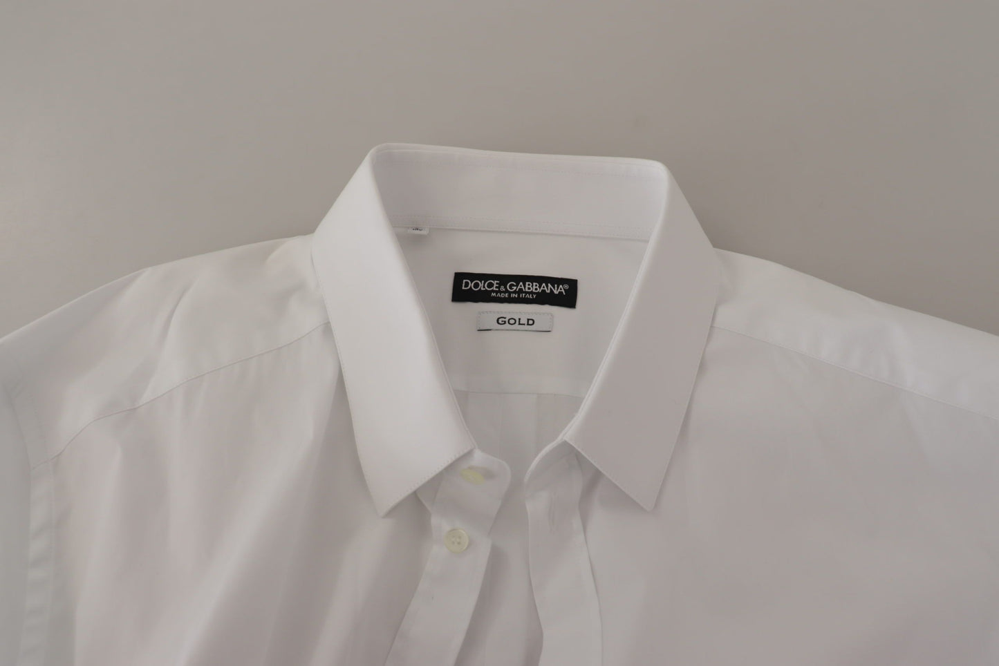 Dolce & Gabbana White Cotton Stretch Slim Fit GOLD Shirt