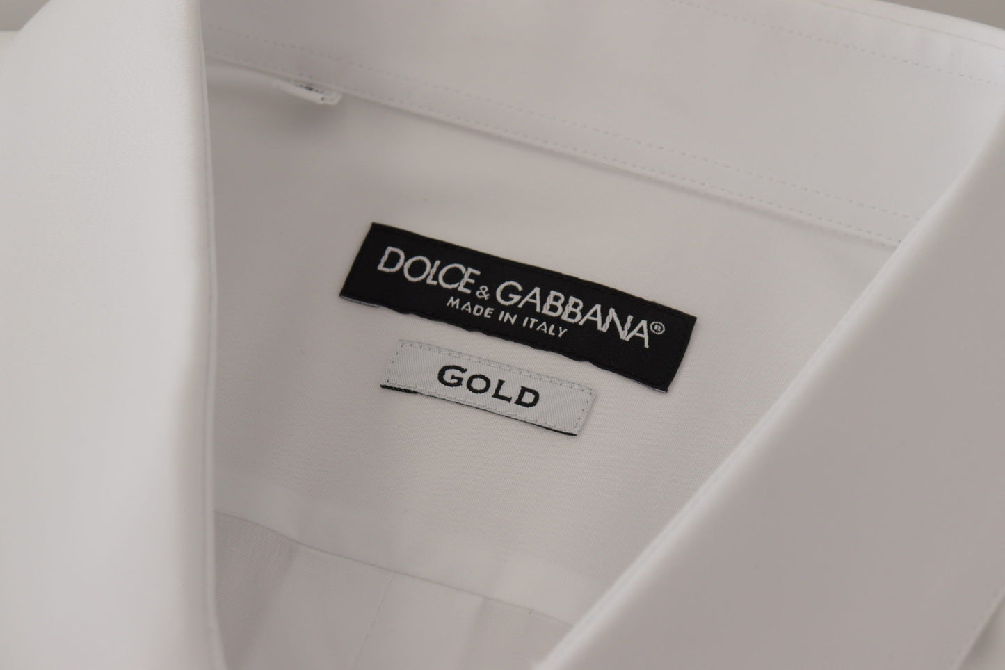 Dolce & Gabbana White Cotton Stretch Slim Fit GOLD Shirt