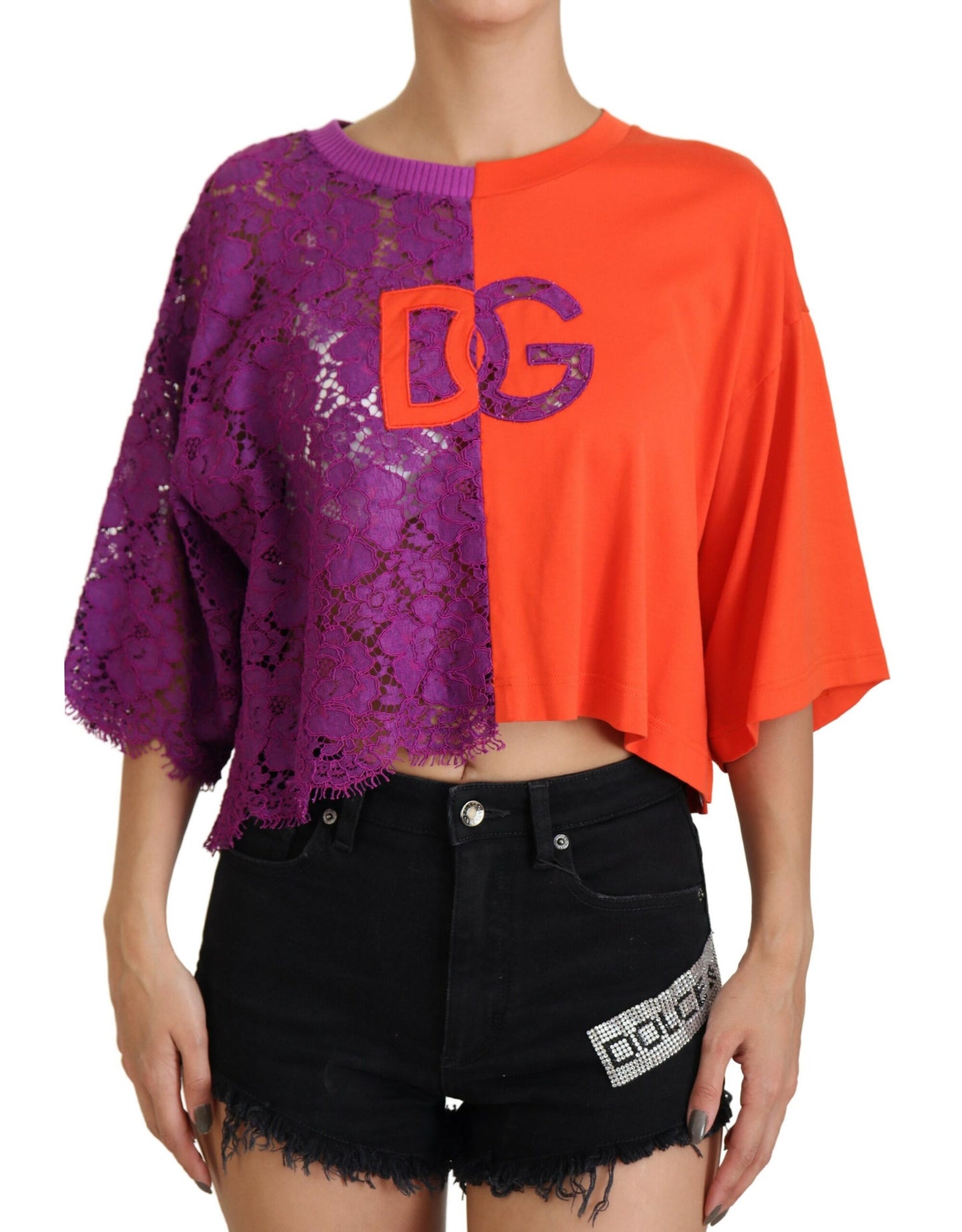 Dolce & Gabbana Floral Lace Cropped Crewneck Top