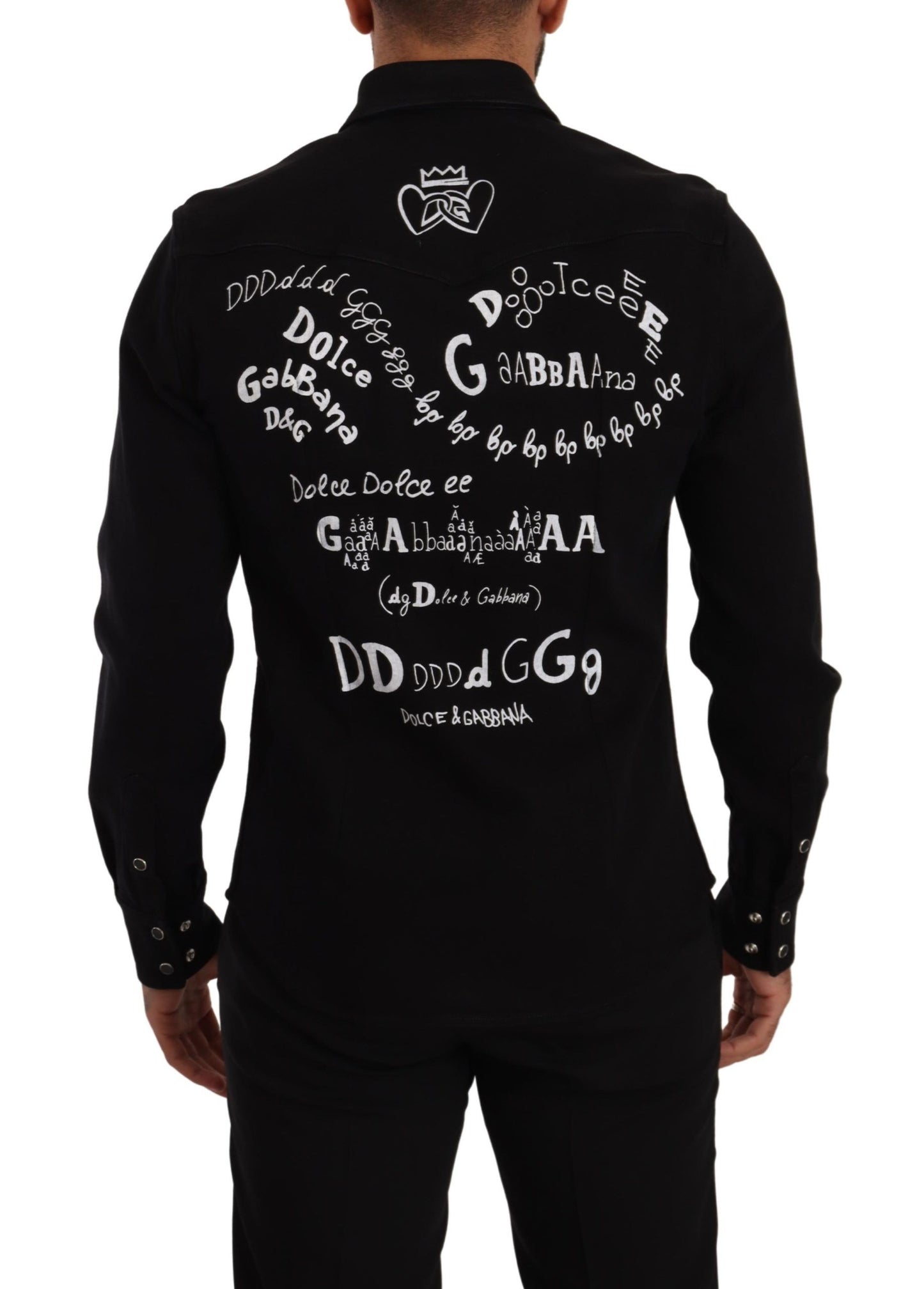 Dolce & Gabbana Black Slim Cotton Denim Stretch Shirt