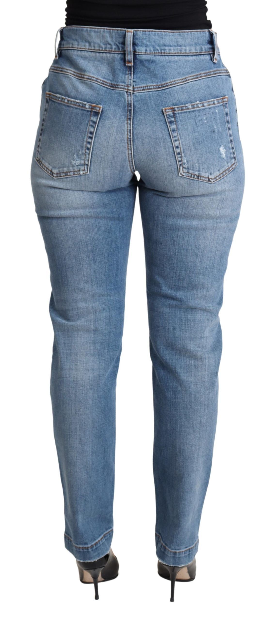 Dolce & Gabbana Blue Tattered Skinny Denim Cotton Blend Jeans