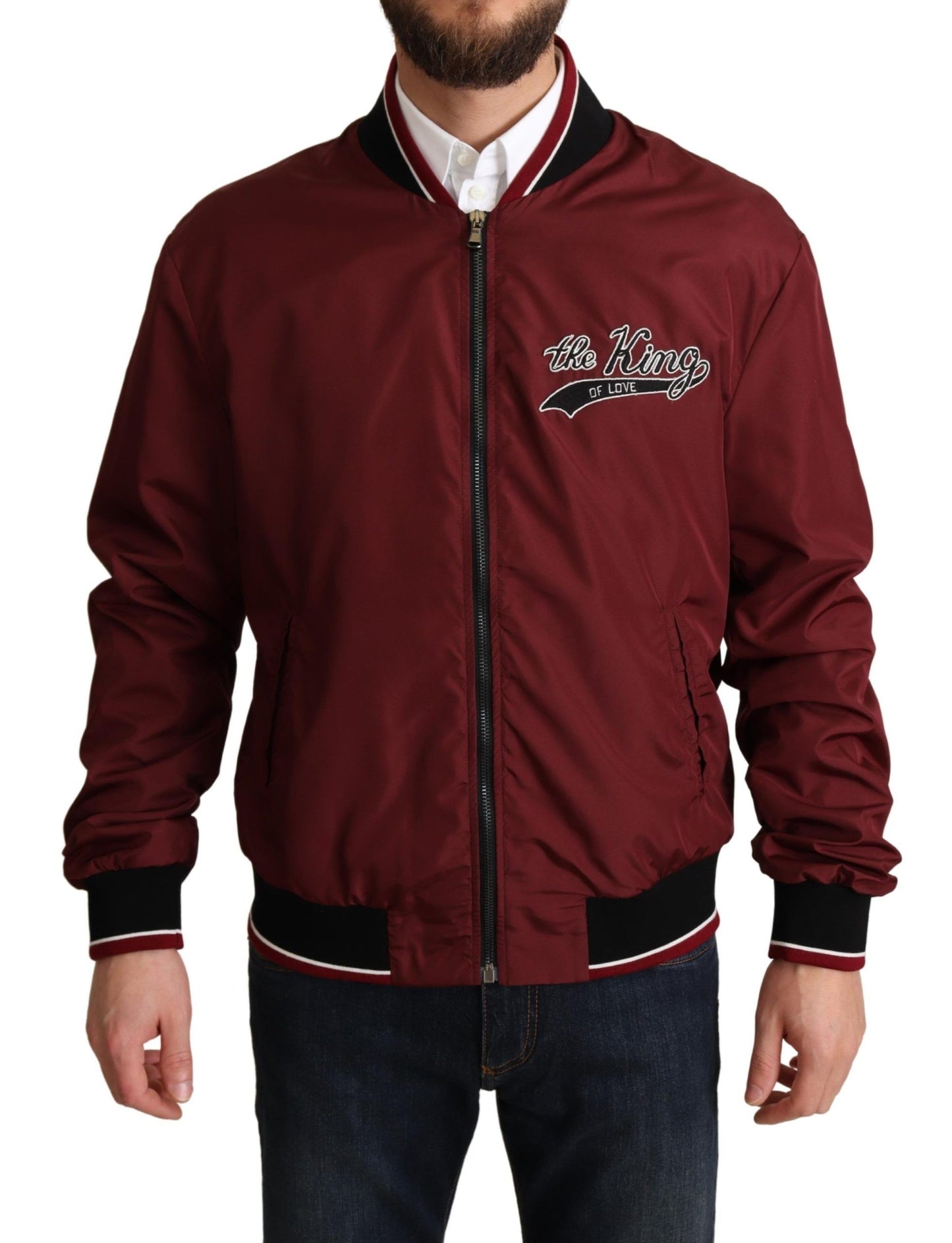 Dolce & Gabbana Red Polyester Full Zip Bomber Jacket