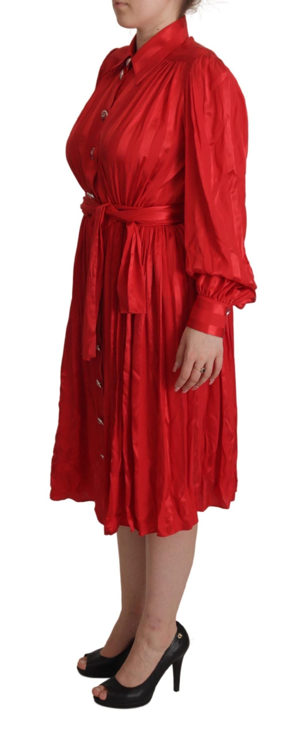 Dolce & Gabbana Elegant Red Silk Midi Dress with Button Detail