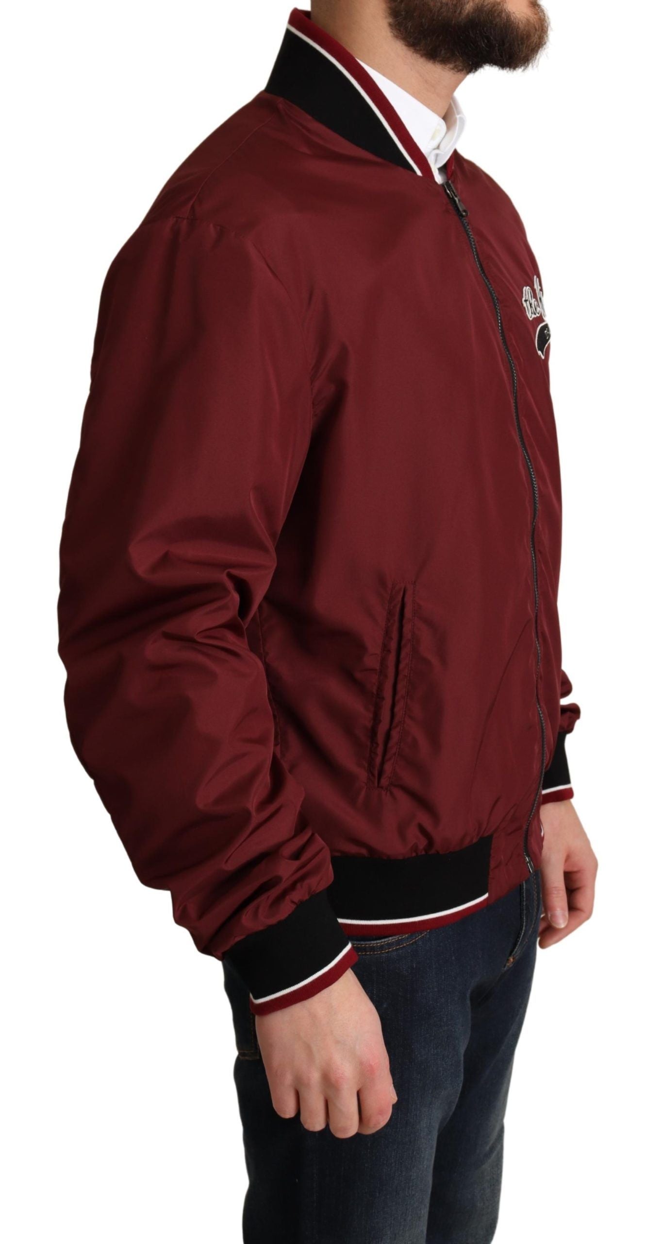 Dolce & Gabbana Red Polyester Full Zip Bomber Jacket