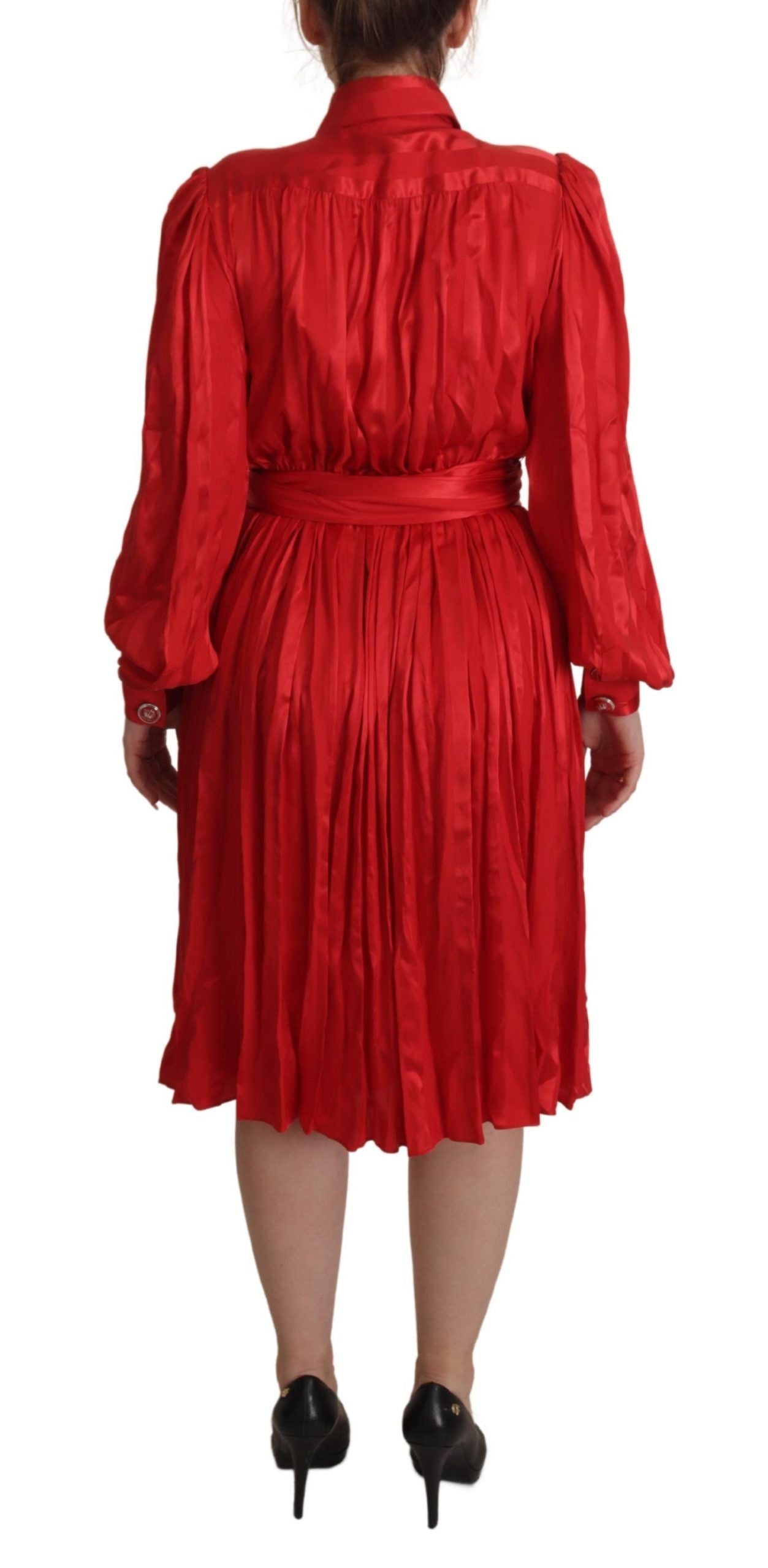 Dolce & Gabbana Elegant Red Silk Midi Dress with Button Detail