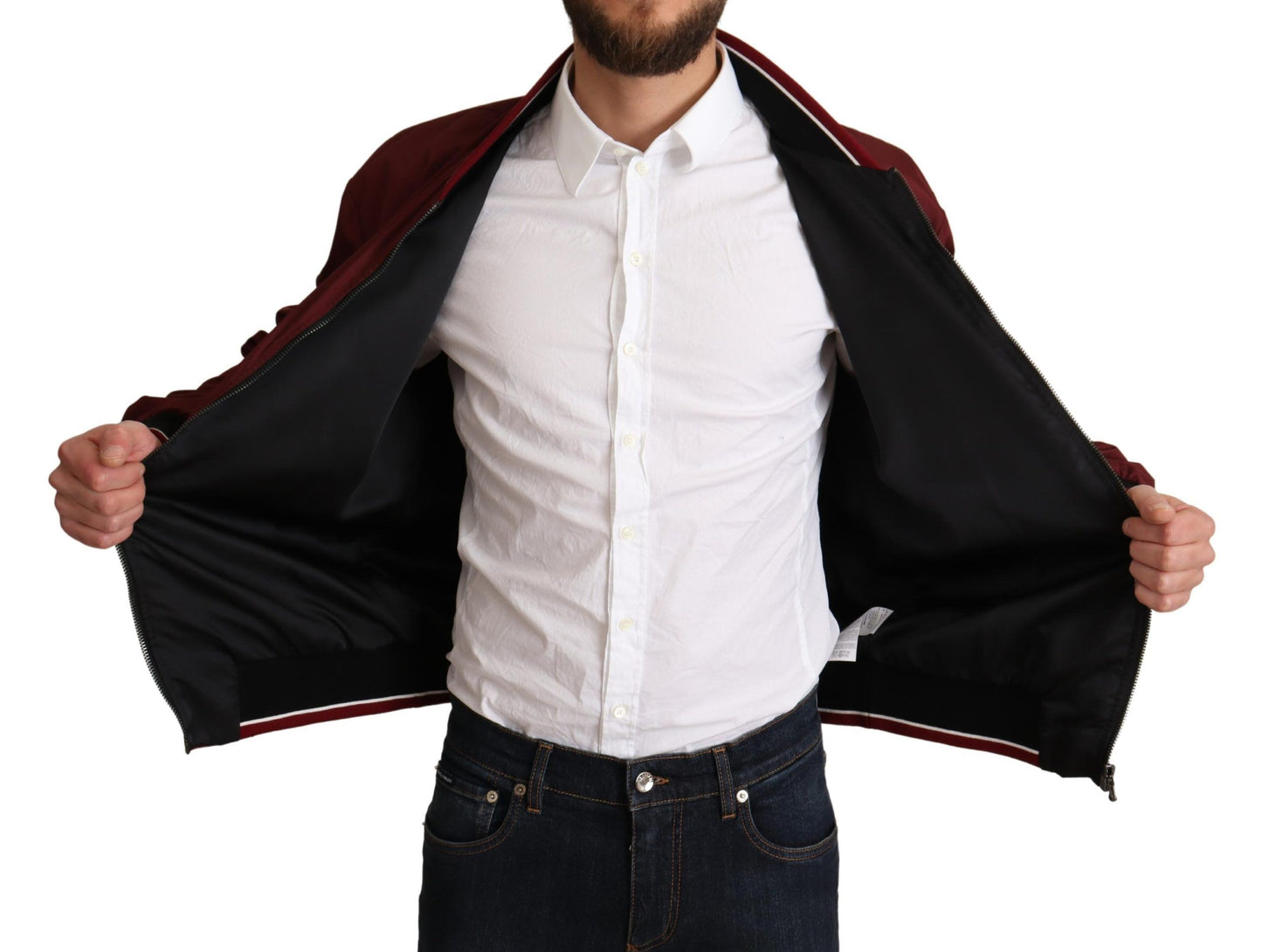 Dolce & Gabbana Red Polyester Full Zip Bomber Jacket