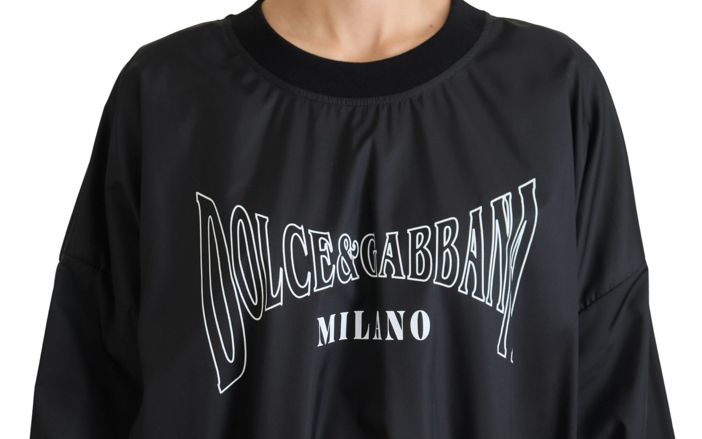 Dolce & Gabbana Black Nylon Crewneck Pullover Logo Sweater