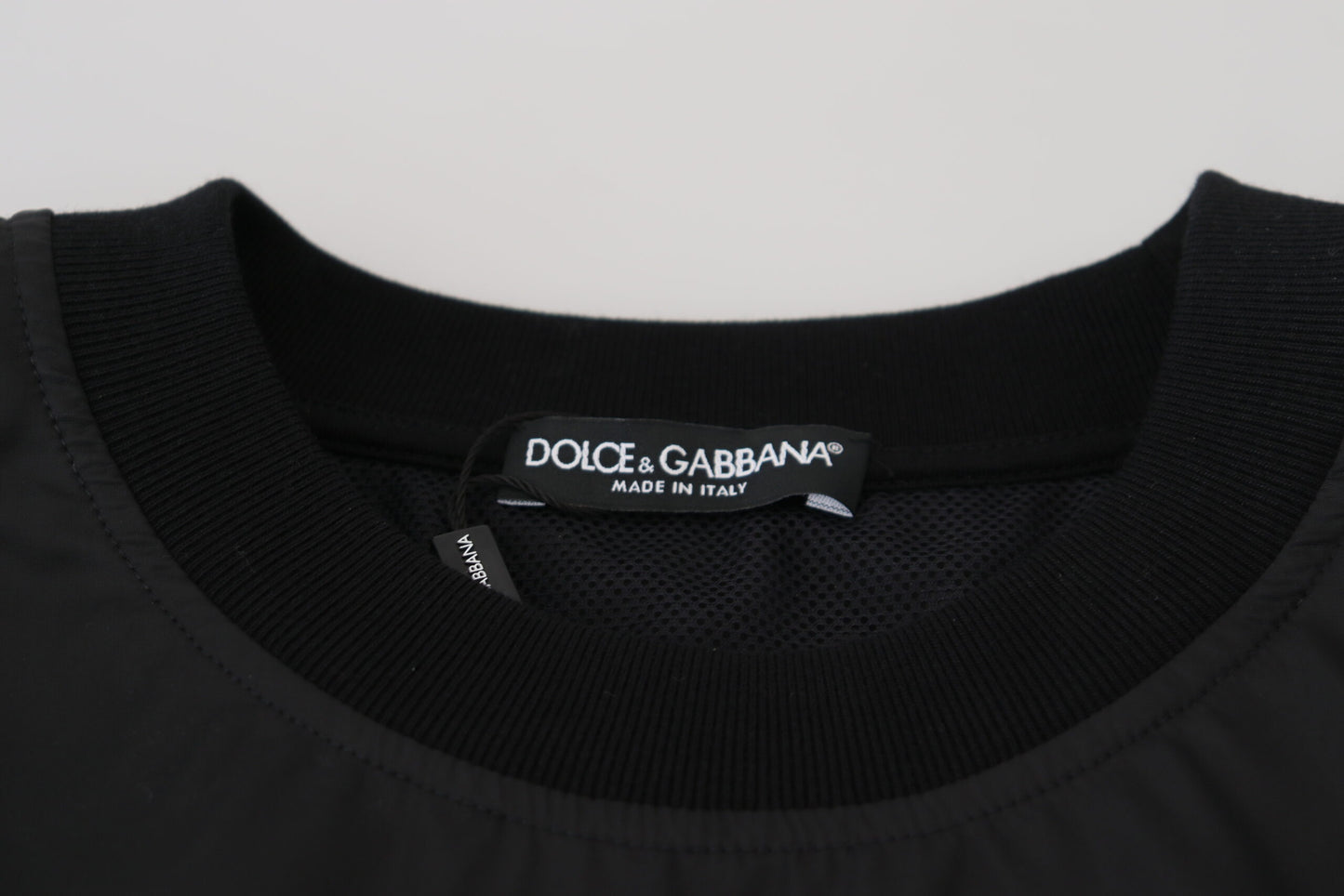 Dolce & Gabbana Black Nylon Crewneck Pullover Logo Sweater