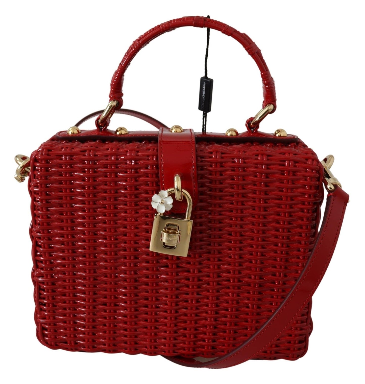 Dolce & Gabbana Red Shoulder Box Bag with Gold Padlock