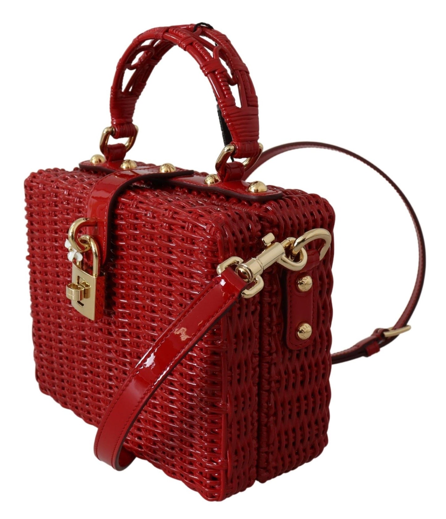 Dolce & Gabbana Red Shoulder Box Bag with Gold Padlock