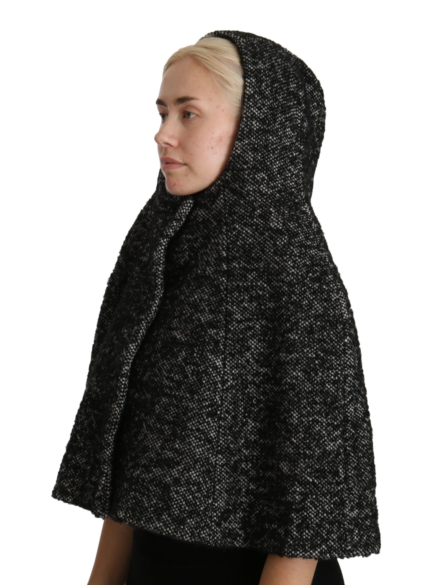 Dolce & Gabbana Gray Tweet Wool Shoulder Hat Hooded Scarf