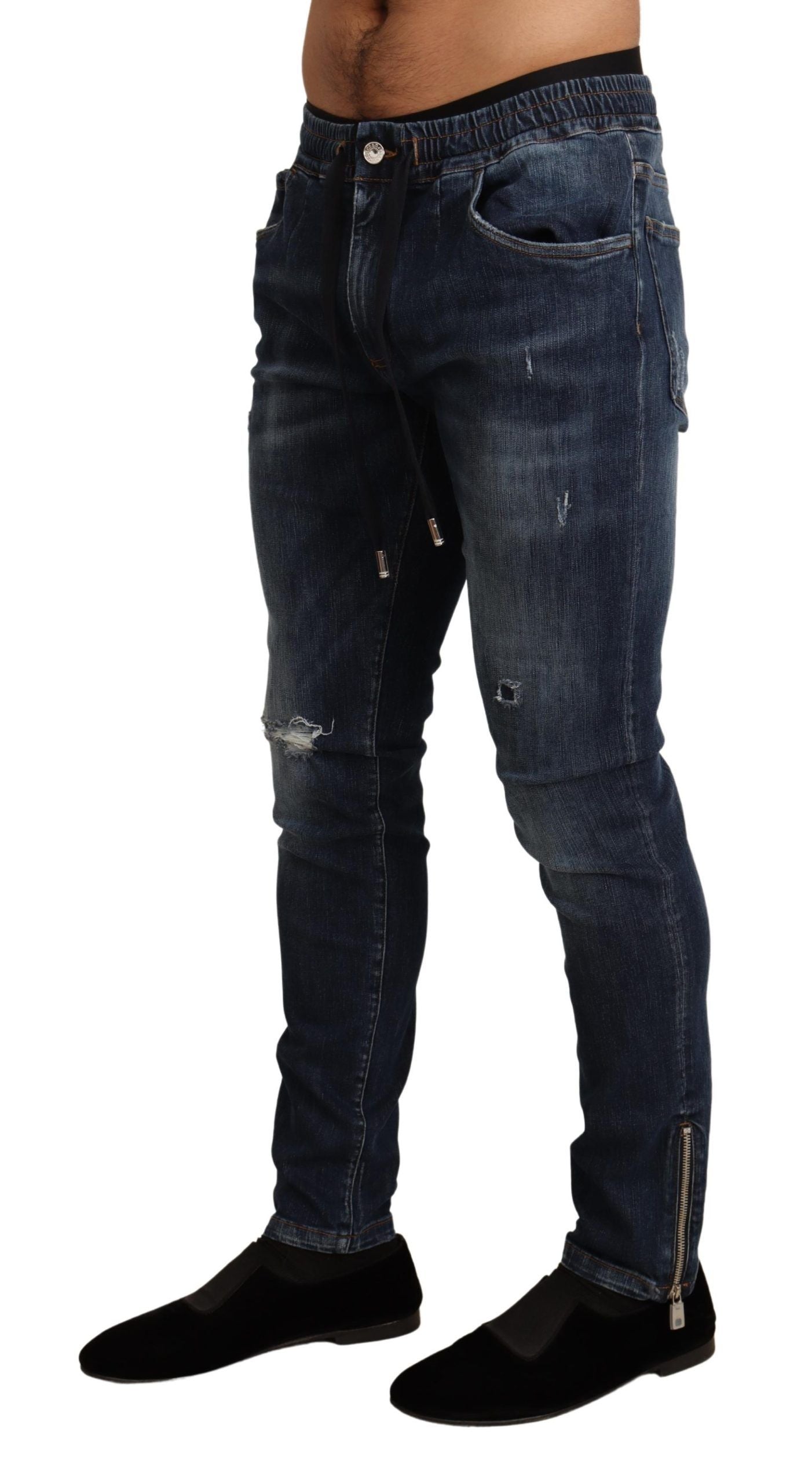 Dolce & Gabbana Blue Cotton Stretch Tattered Denim Jeans