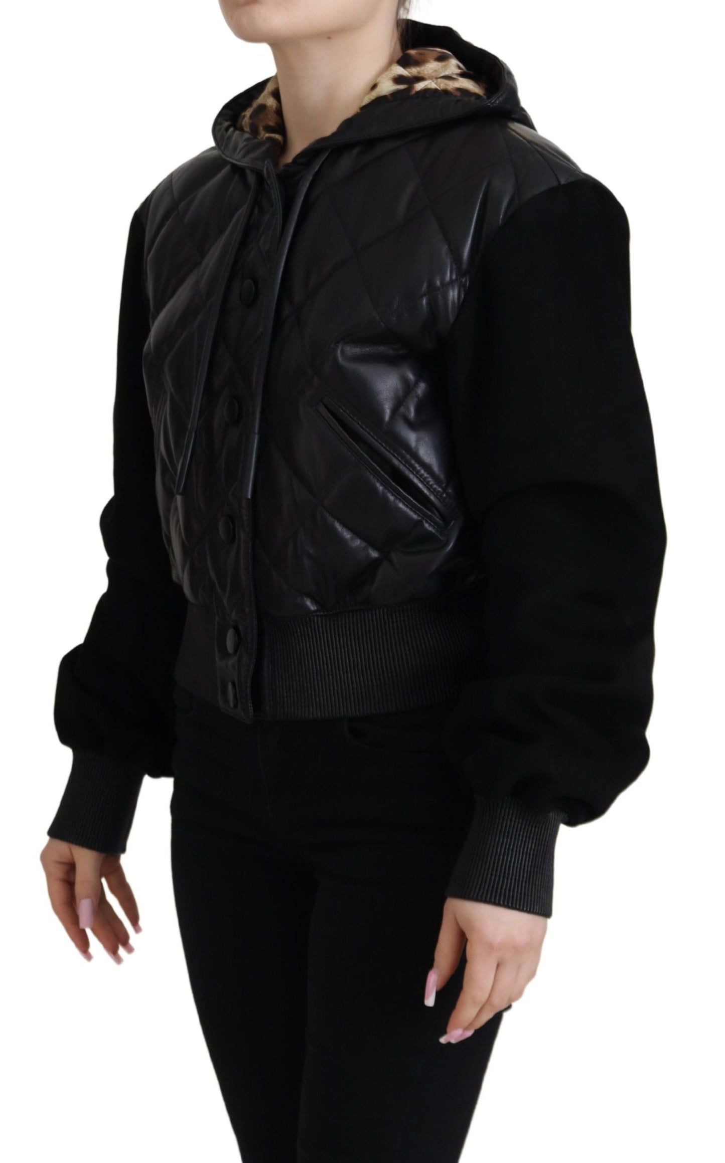 Dolce & Gabbana Elegant Quilted Leather Jacket with Hood