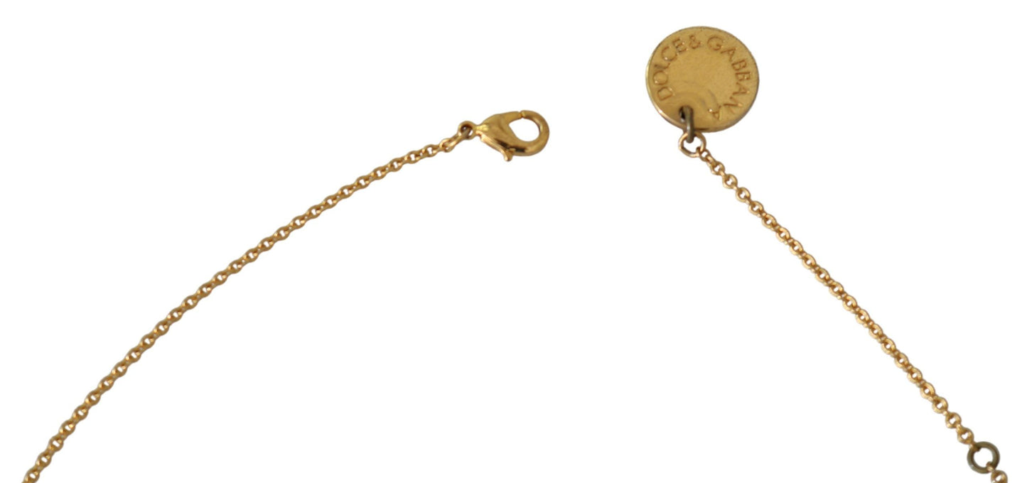 Dolce & Gabbana Gold-Toned Crystal Cat Charm Necklace