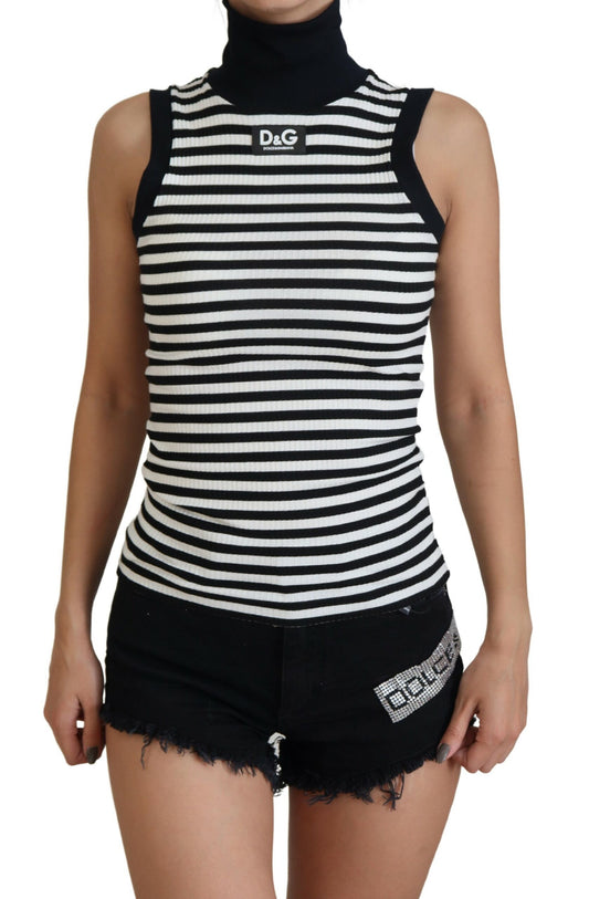 Dolce & Gabbana Elegant Striped Sleeveless Turtleneck Top