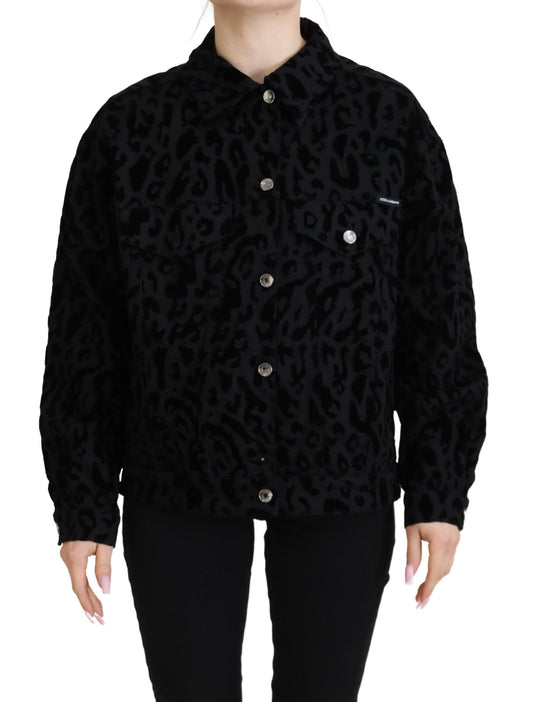 Dolce & Gabbana Chic Leopard Print Button Down Denim Jacket