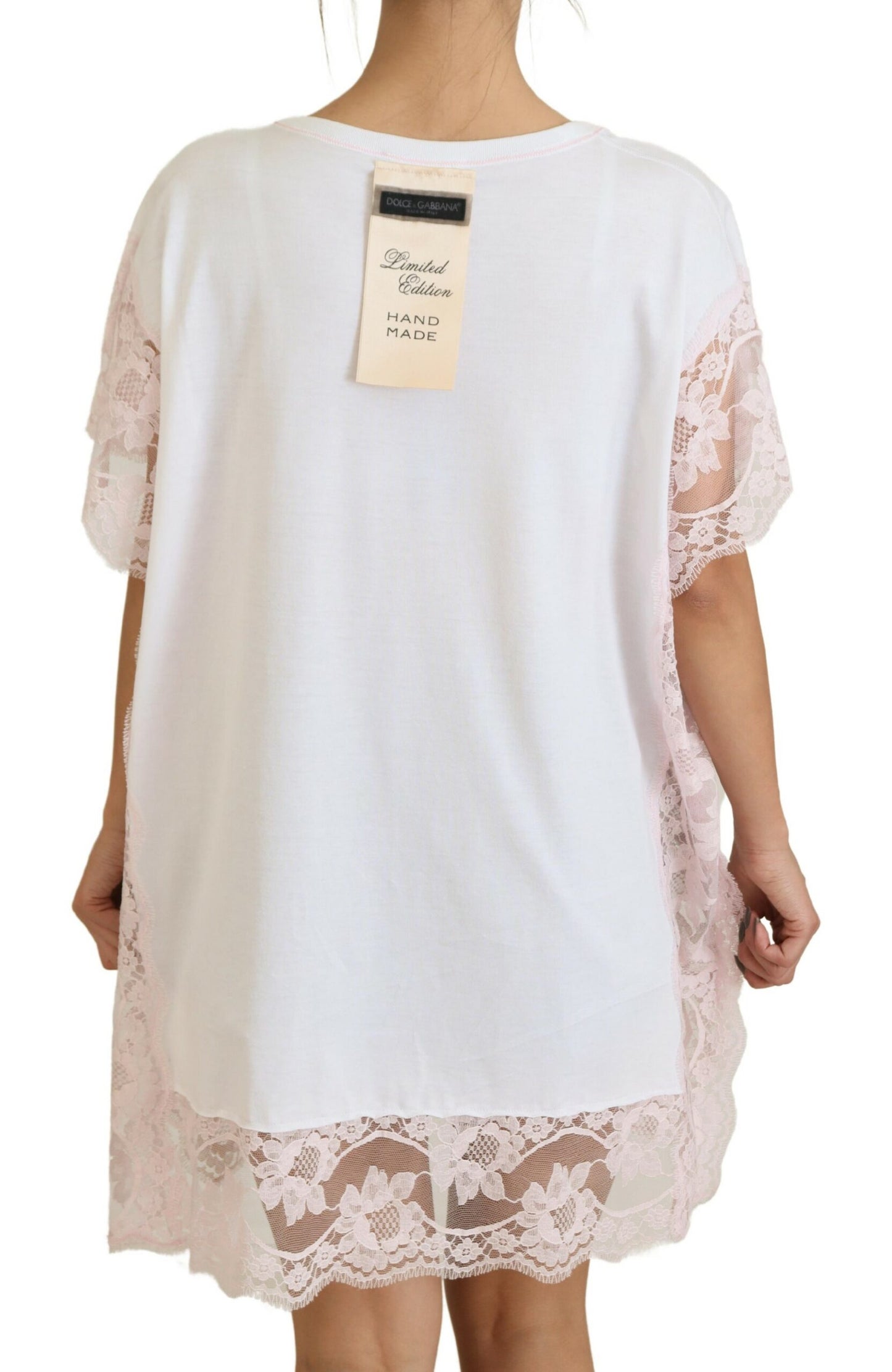 Dolce & Gabbana White Cotton Floral Lace DG Logo Printed Blouse Top