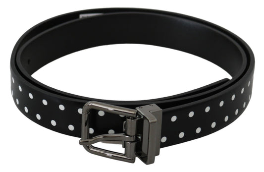 Dolce & Gabbana Elegant Polka Dot Leather Belt in Black