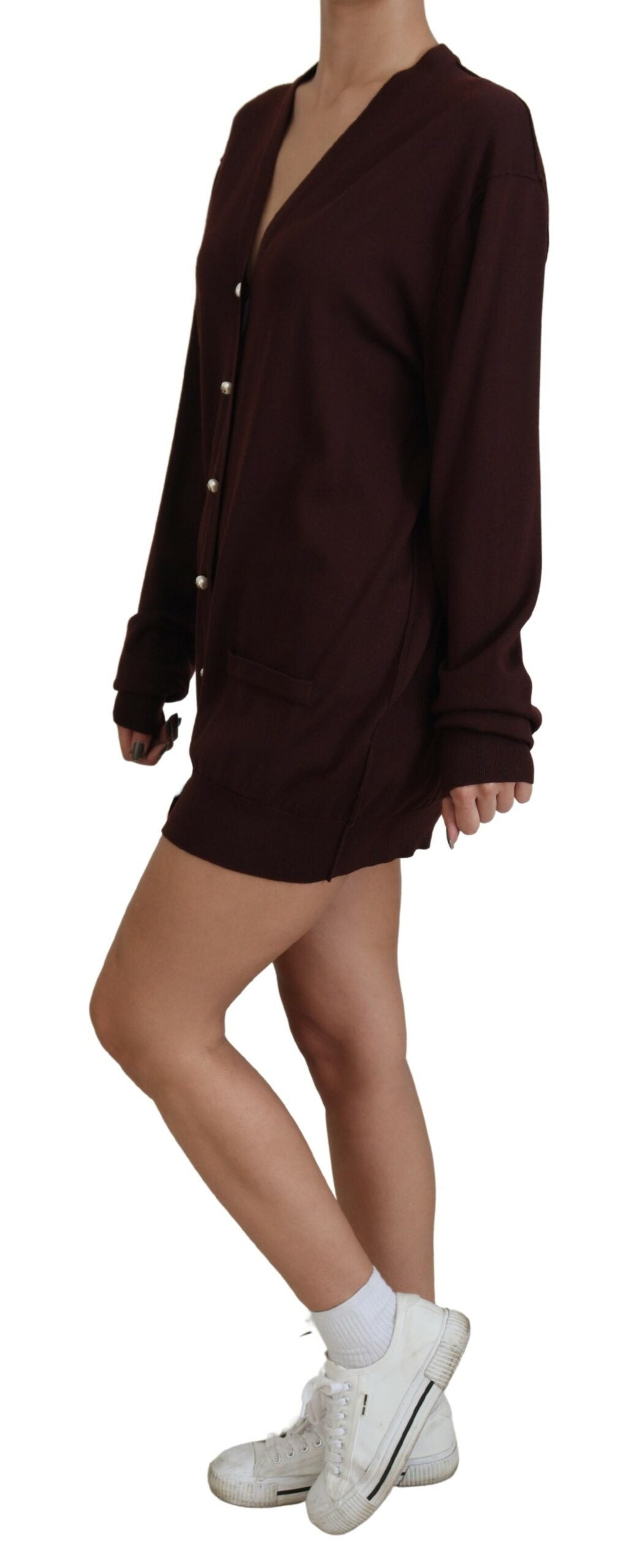 Dolce & Gabbana Chic Maroon V-Neck Wool Cardigan