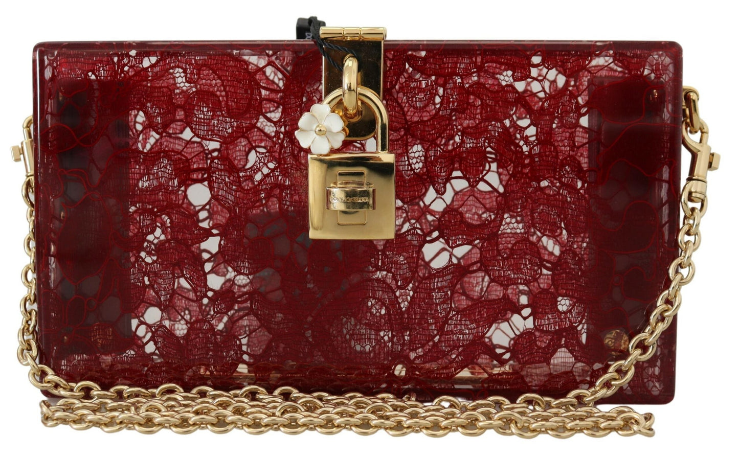 Dolce & Gabbana Elegant Dark Red Box Clutch with Gold Detailing