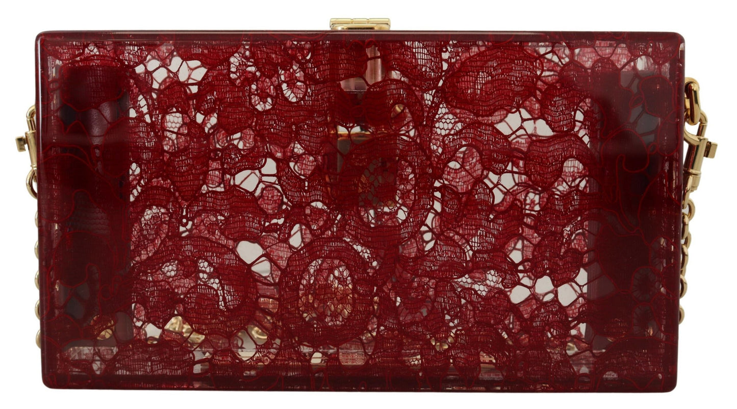 Dolce & Gabbana Elegant Dark Red Box Clutch with Gold Detailing