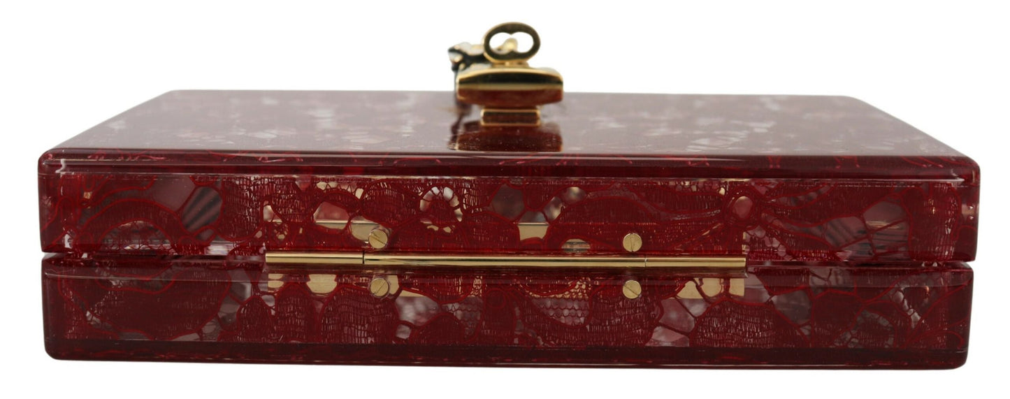 Dolce & Gabbana Elegant Dark Red Box Clutch with Gold Detailing