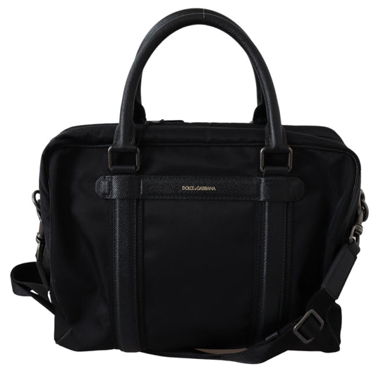 Dolce & Gabbana Elegant Black Nylon Leather Messenger Bag