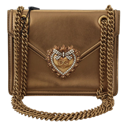 Dolce & Gabbana Elegant Bronze Leather Shoulder Bag with Chain Strap