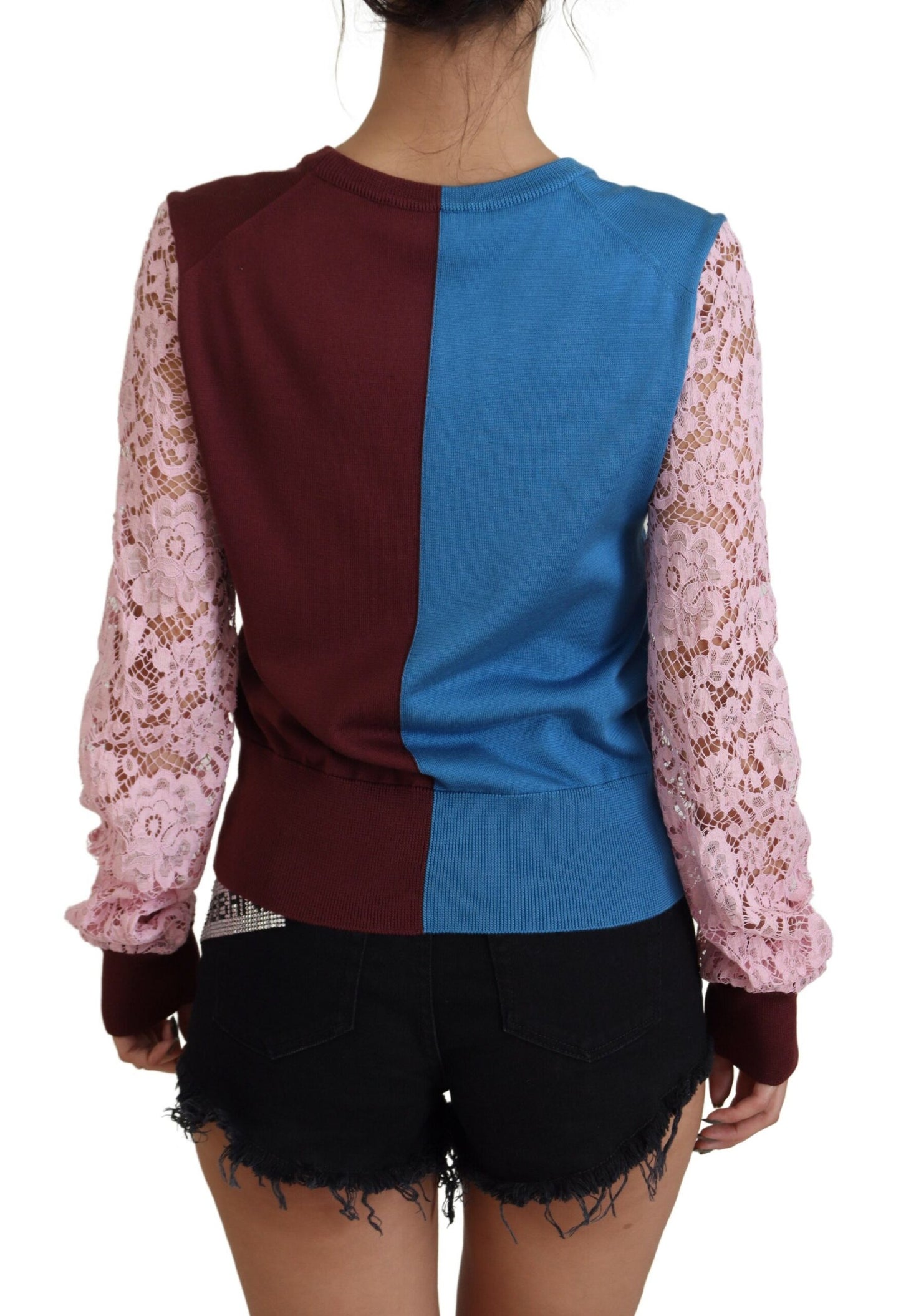 Dolce & Gabbana Multicolor Lace Round Neck Pullover Sweater