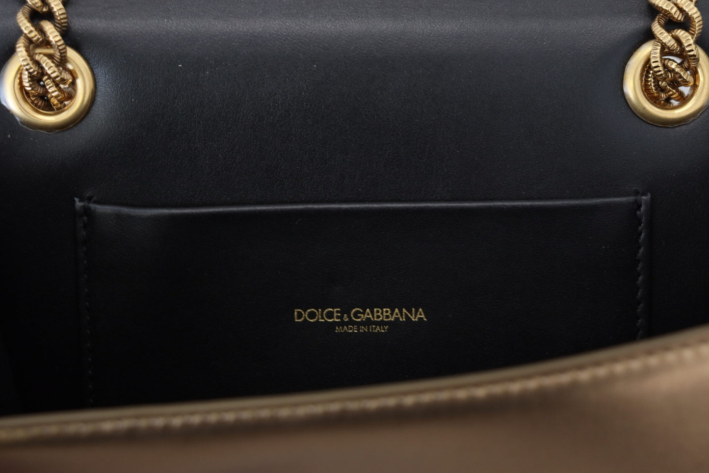 Dolce & Gabbana Elegant Bronze Leather Shoulder Bag with Chain Strap