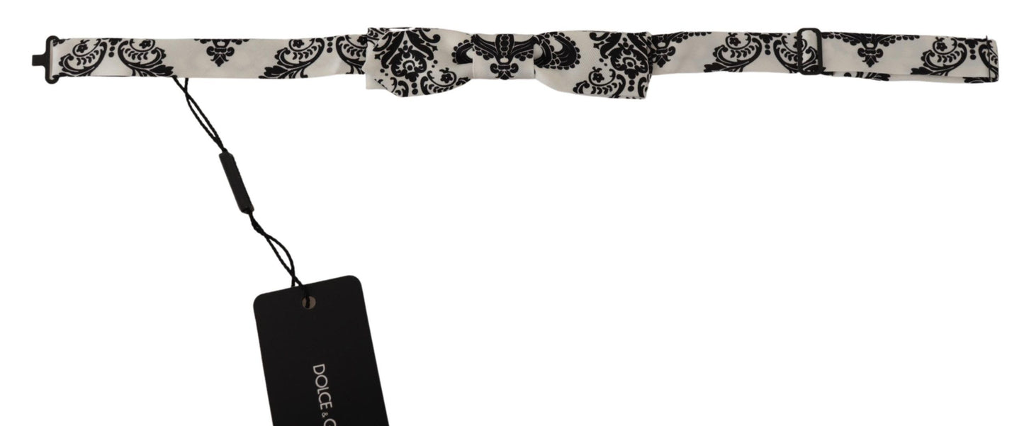 Dolce & Gabbana Elegant White Fantasy Pattern Silk Bow Tie