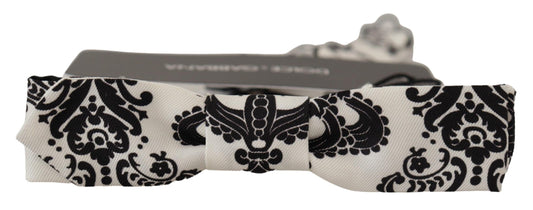 Dolce & Gabbana Elegant White Fantasy Pattern Silk Bow Tie