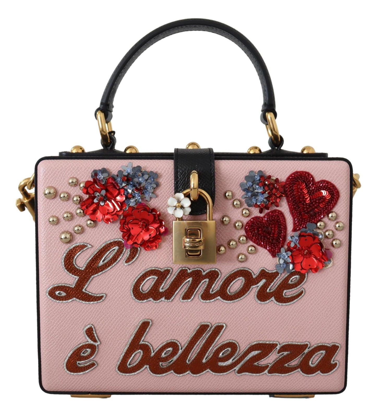 Dolce & Gabbana Chic Sequined Heart Floral Leather Box Bag