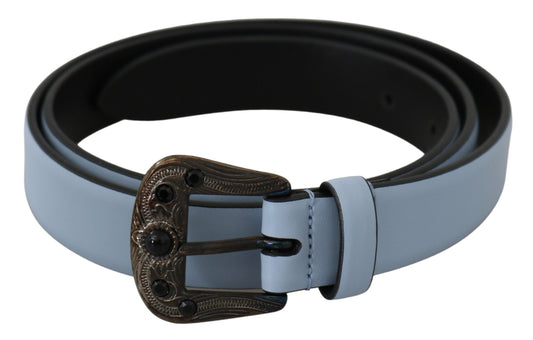 Dolce & Gabbana Elegant Blue Leather Crystal Buckle Belt