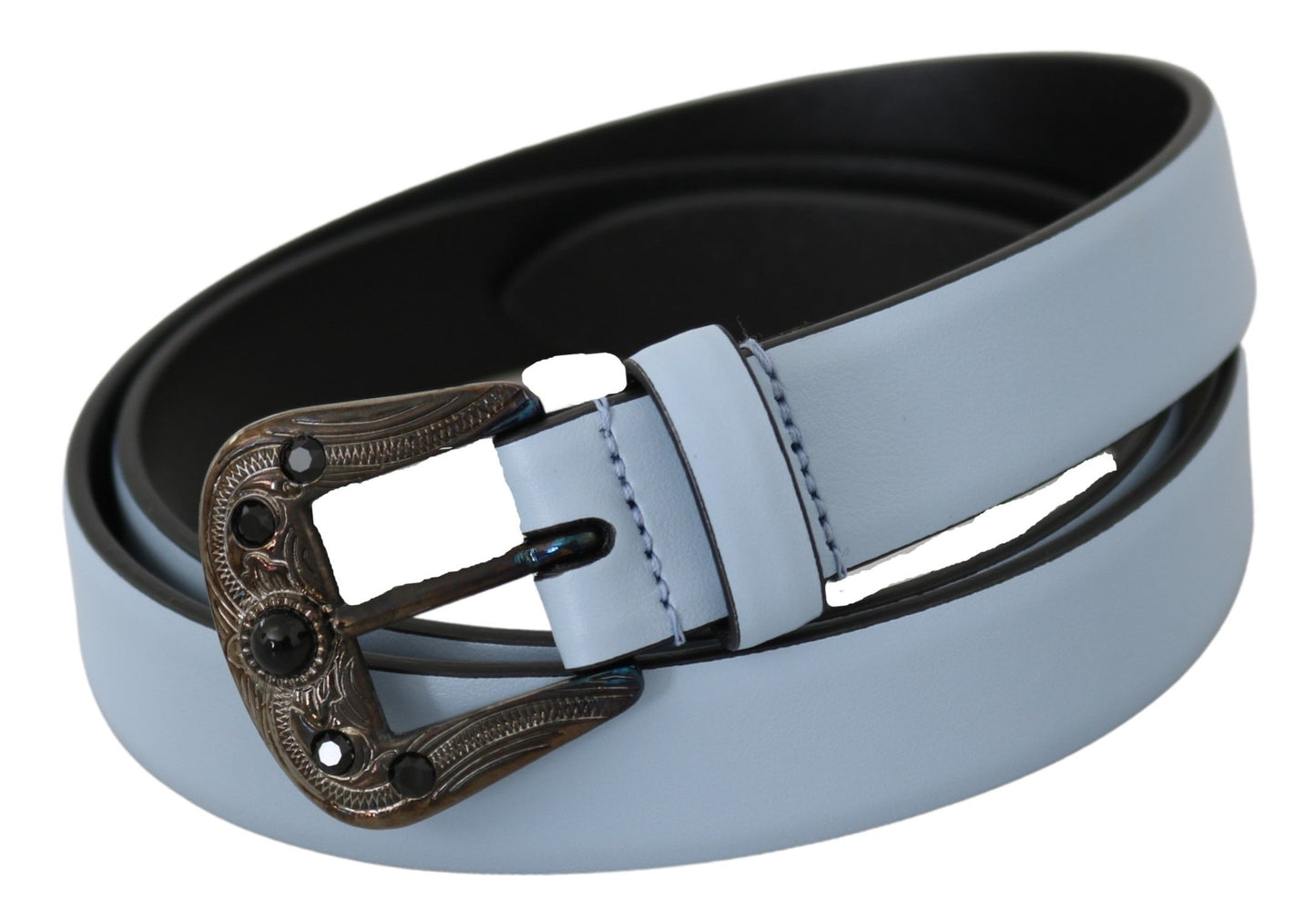 Dolce & Gabbana Elegant Blue Leather Crystal Buckle Belt