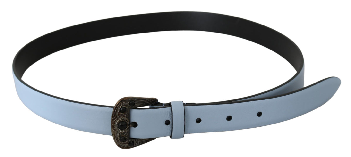 Dolce & Gabbana Elegant Blue Leather Crystal Buckle Belt