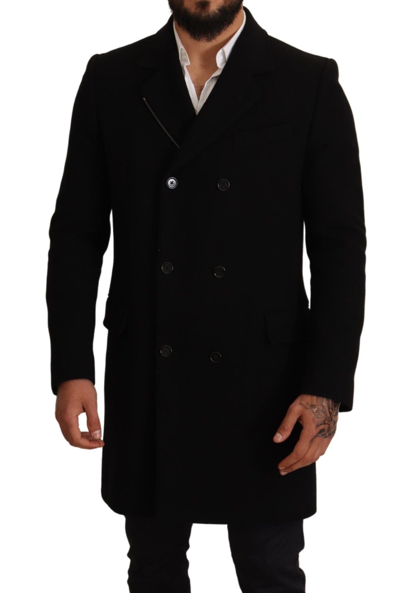 Dolce & Gabbana Elegant Double-Breasted Black Coat