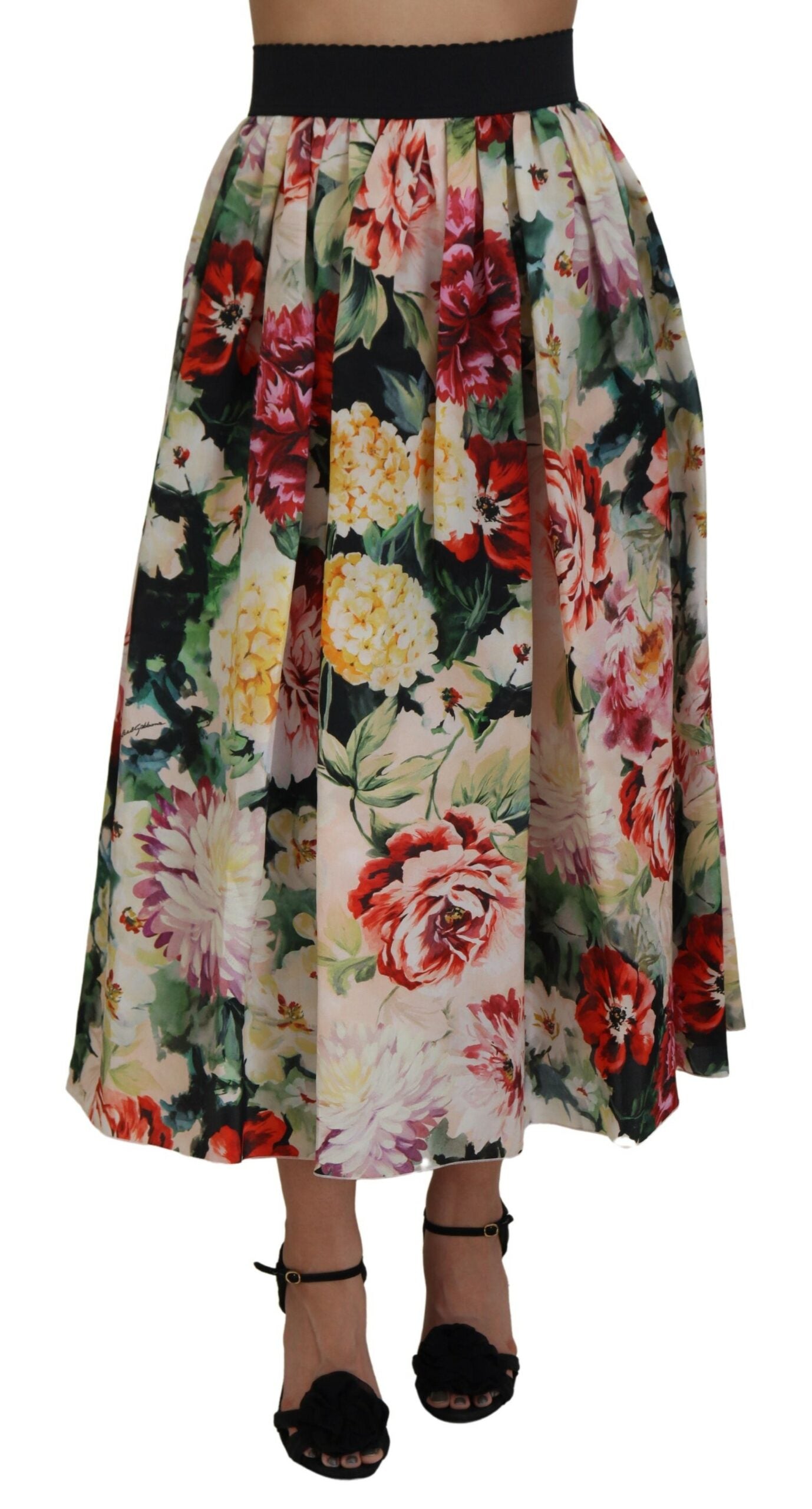 Dolce & Gabbana High Waist Floral Silk Midi Skirt