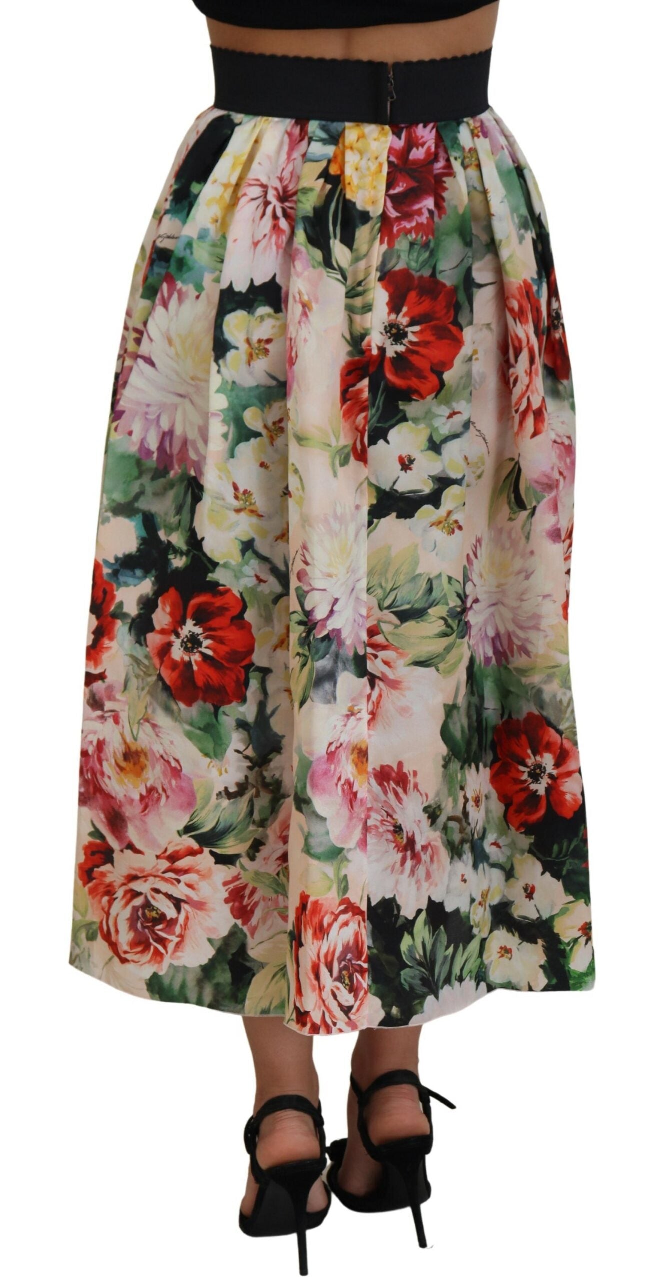 Dolce & Gabbana High Waist Floral Silk Midi Skirt