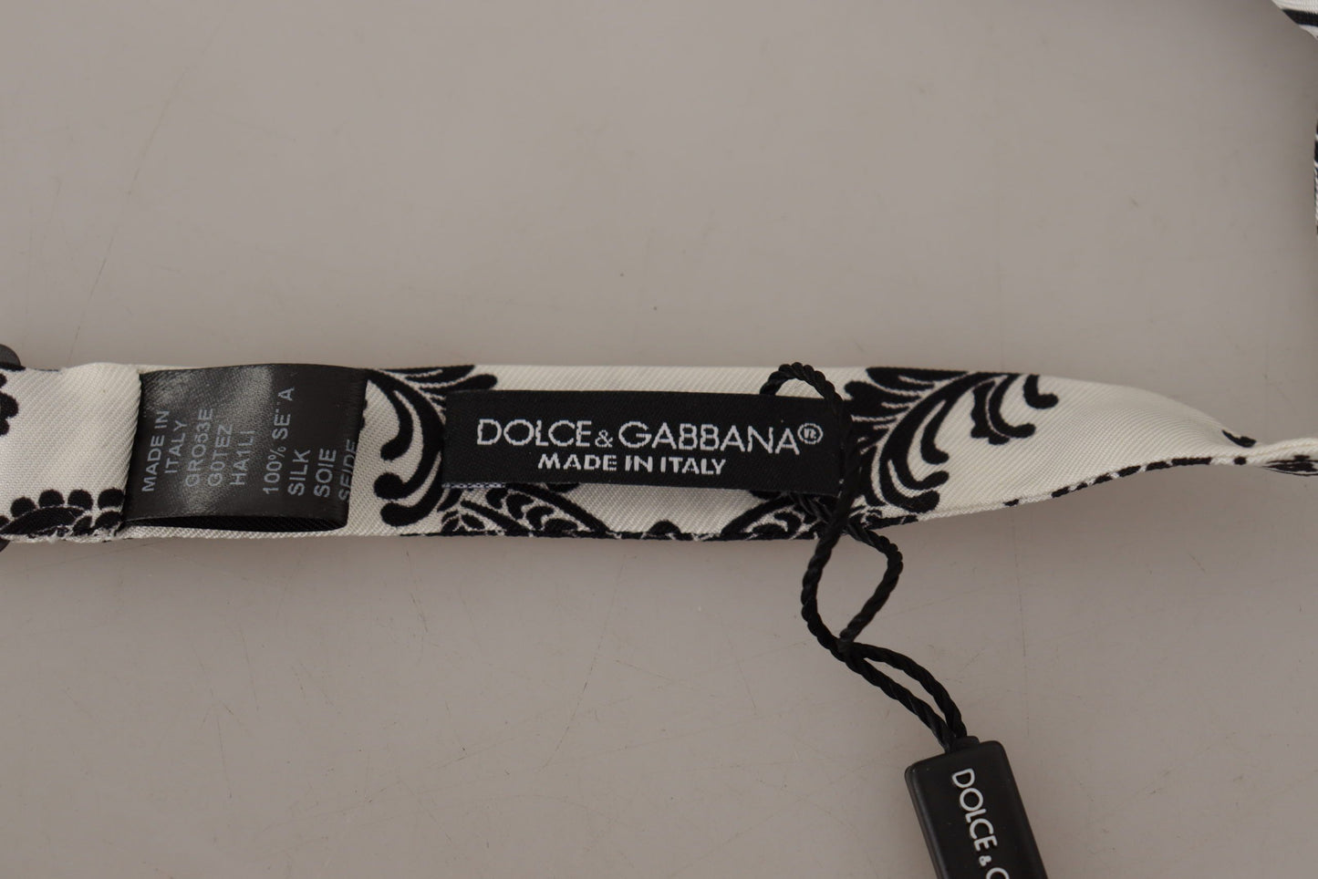 Dolce & Gabbana Elegant White Silk Bow Tie with Crown Pattern