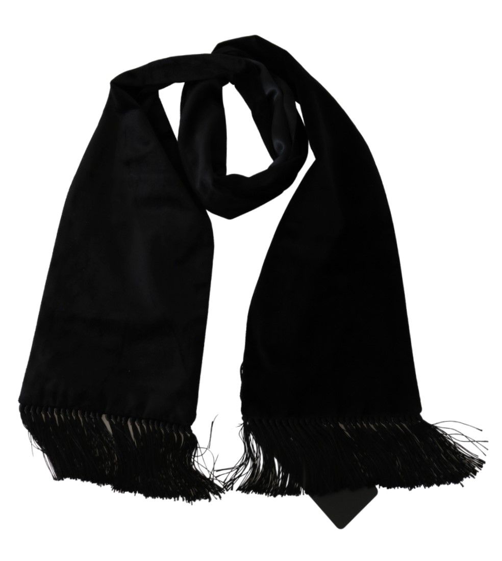 Dolce & Gabbana Elegant Black Velvet Cotton Silk Men's Scarf