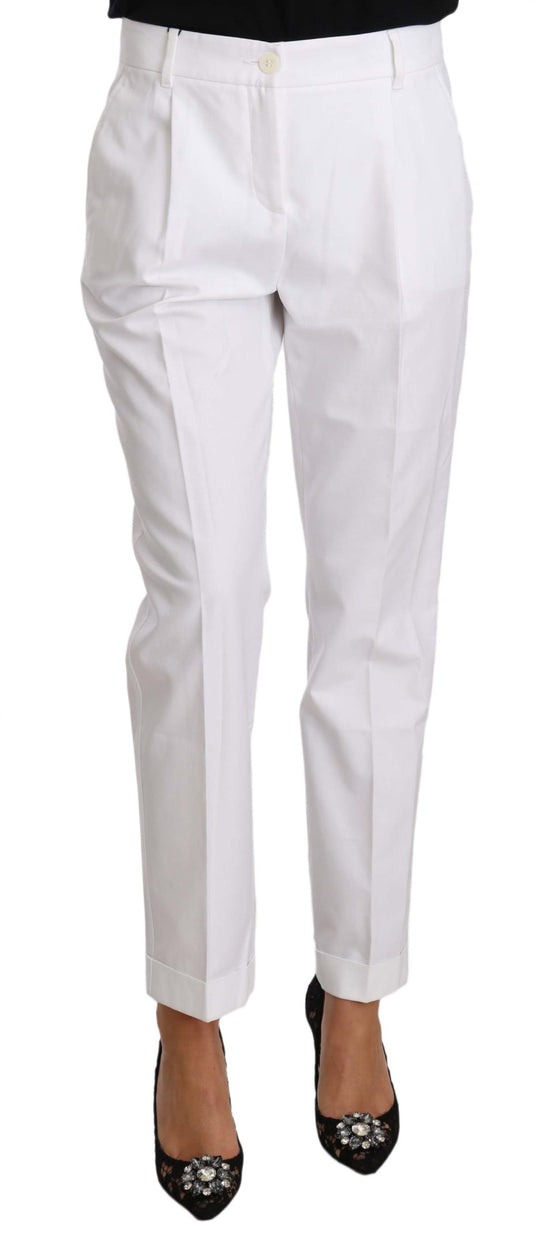 Dolce & Gabbana Elegant White Cotton Blend Trousers