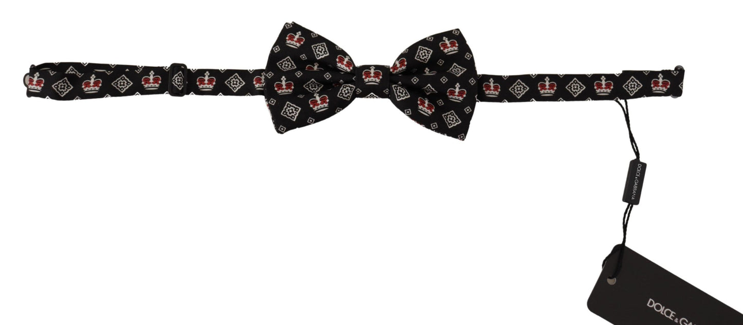 Dolce & Gabbana Elegant Black Silk Crown Pattern Bow Tie