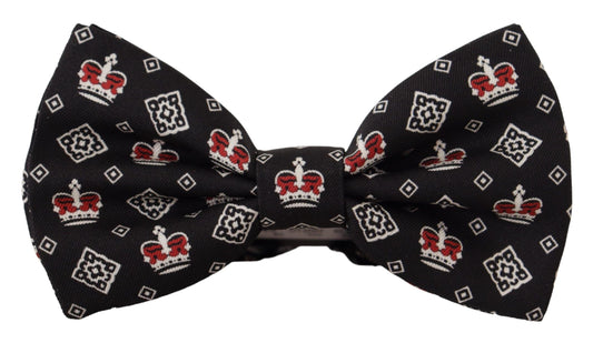 Dolce & Gabbana Elegant Black Silk Crown Pattern Bow Tie