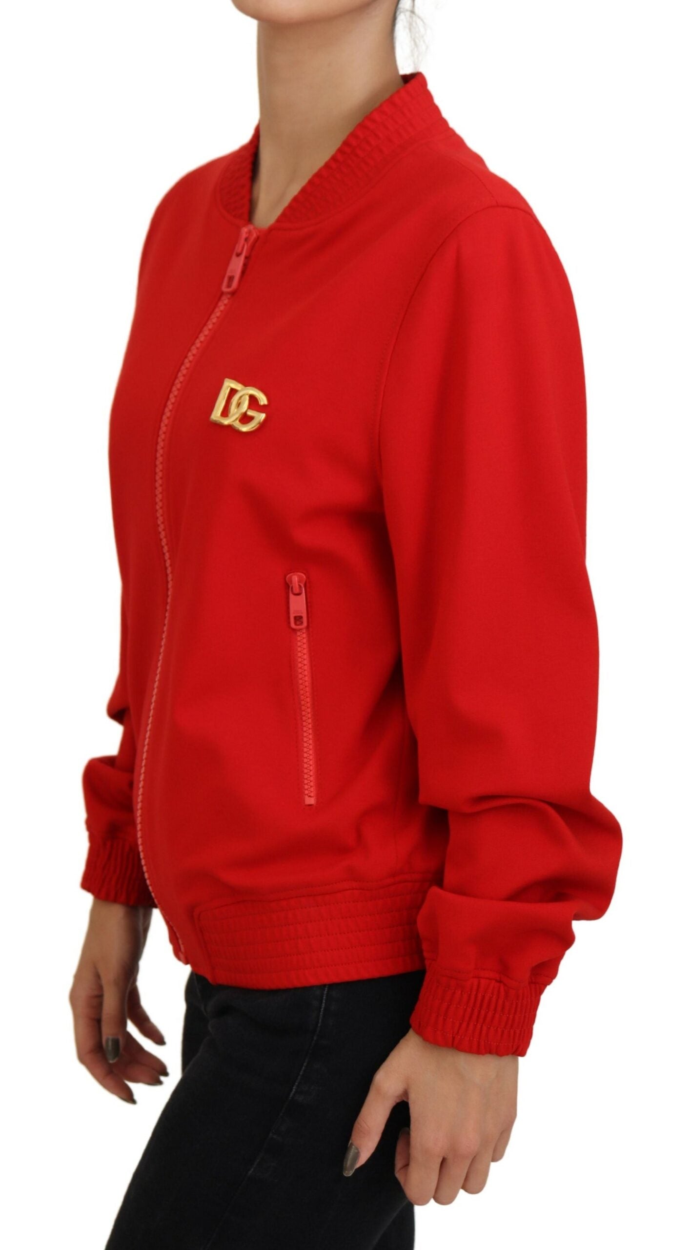 Dolce & Gabbana Red Viscose Full Zip DG Logo Blouson Sweater