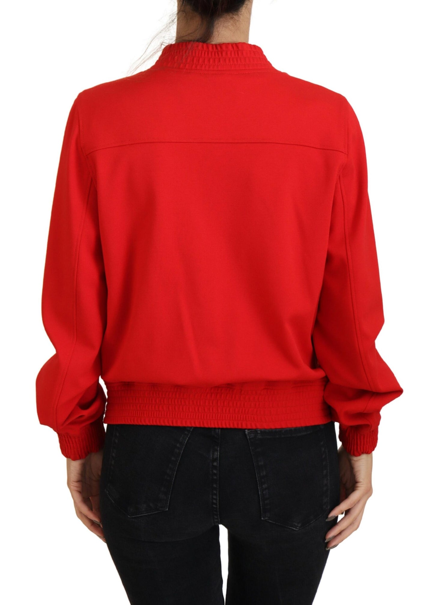 Dolce & Gabbana Red Viscose Full Zip DG Logo Blouson Sweater