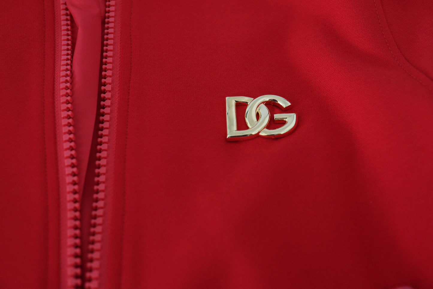 Dolce & Gabbana Red Viscose Full Zip DG Logo Blouson Sweater