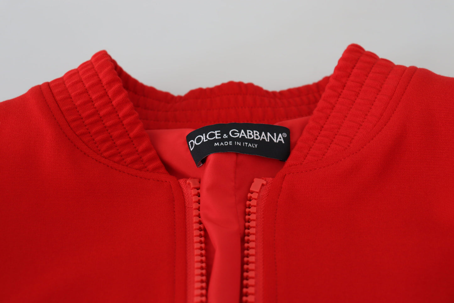 Dolce & Gabbana Red Viscose Full Zip DG Logo Blouson Sweater