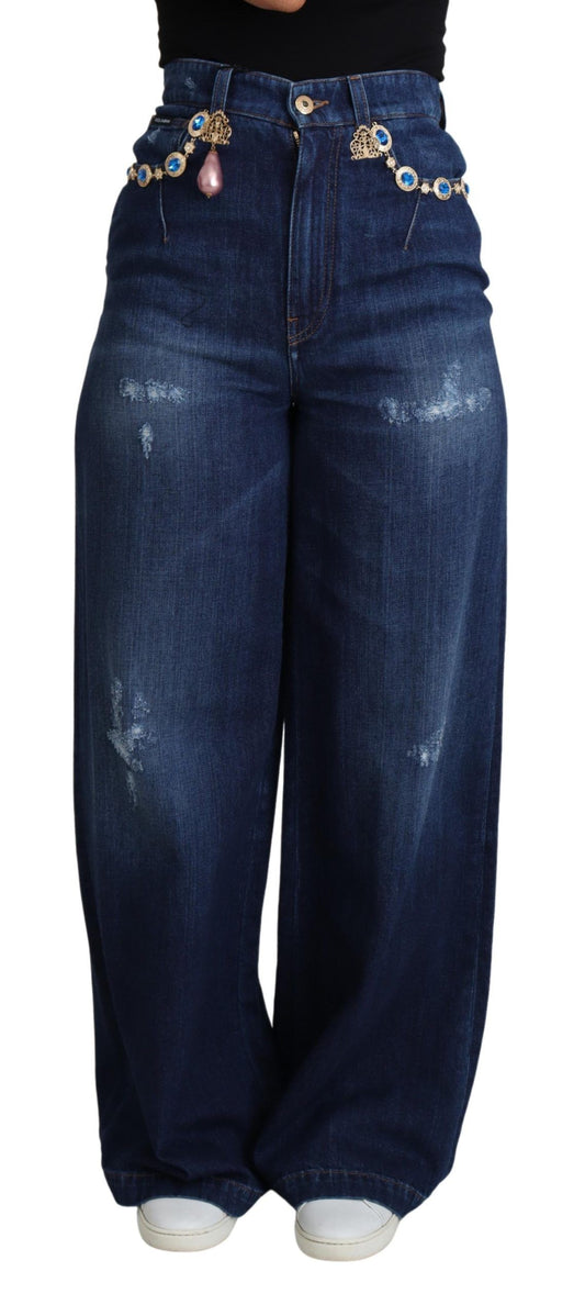 Dolce & Gabbana Embellished Wide-Leg High-Waist Denim Jeans